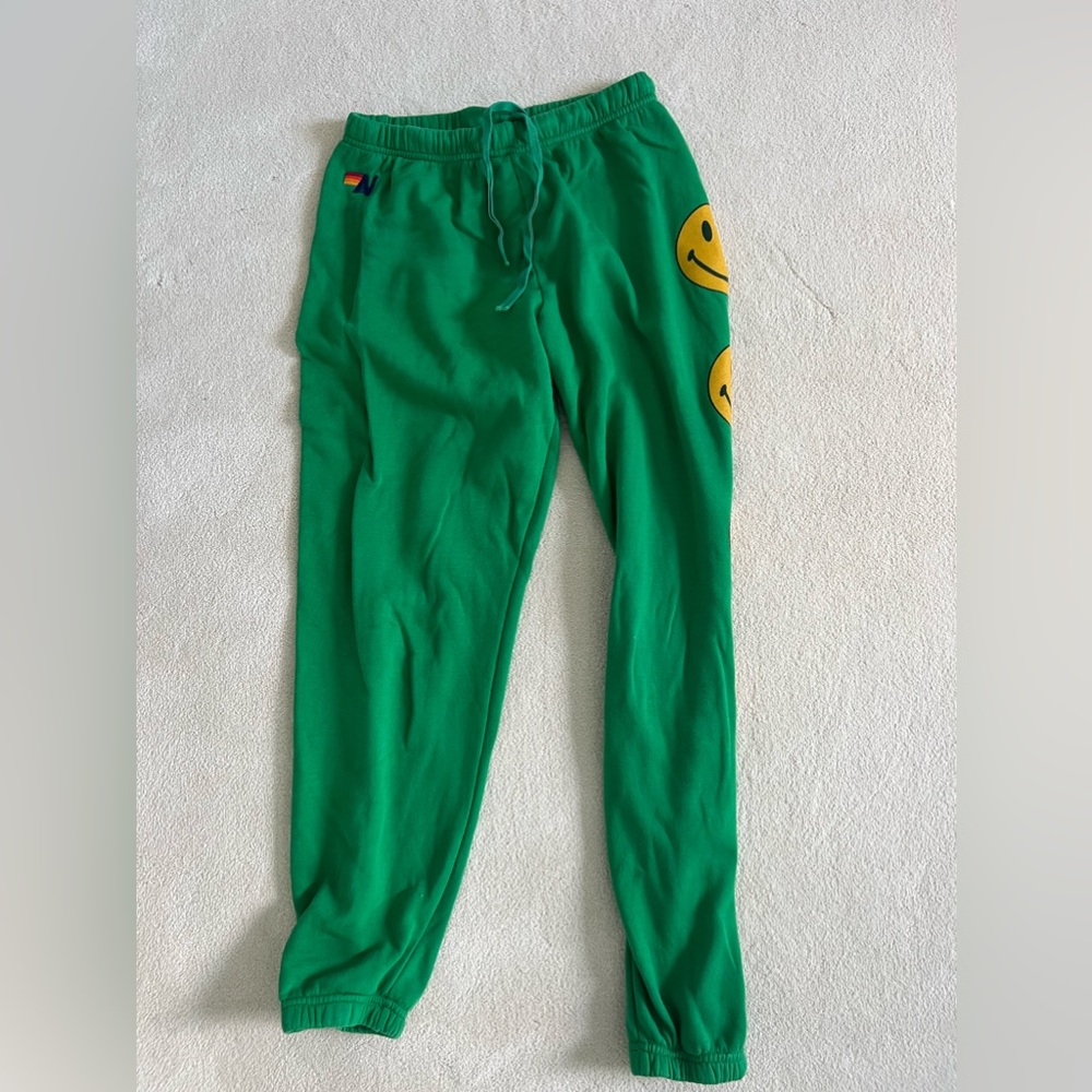 Aviator nation Green Smiley face joggers. Women’s size Medium. Worn once.
